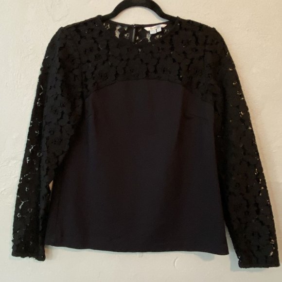 Boden Tops - Boden Black Partial Lace Top Long Sleeve Blouse 6